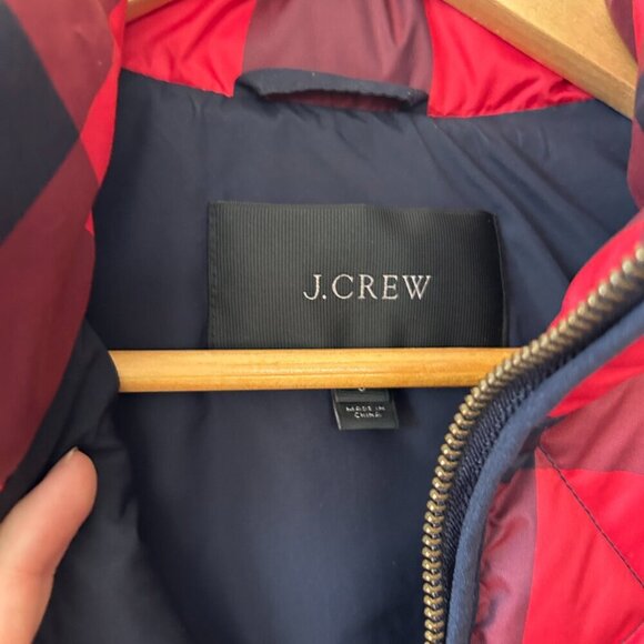 J. Crew Puffer Vest Womens Small Red Navy Pockets Full Zip Pockets Down Filled - Picture 2 of 6